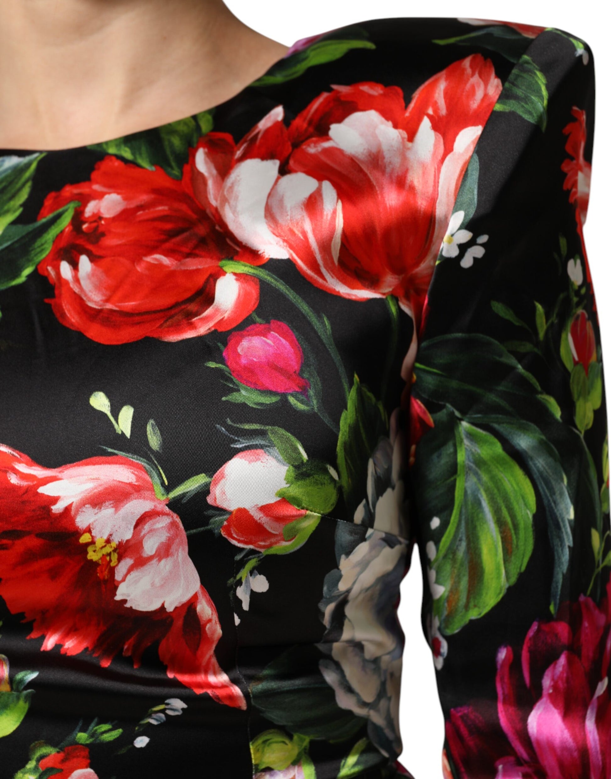 Dolce & Gabbana Black Floral Fiori Pittorici Mini Bodycon Dress - ClickThatClicks 