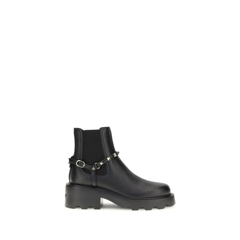 Valentino Garavani Black Calf Leather Bos Taurus Ankle Boots