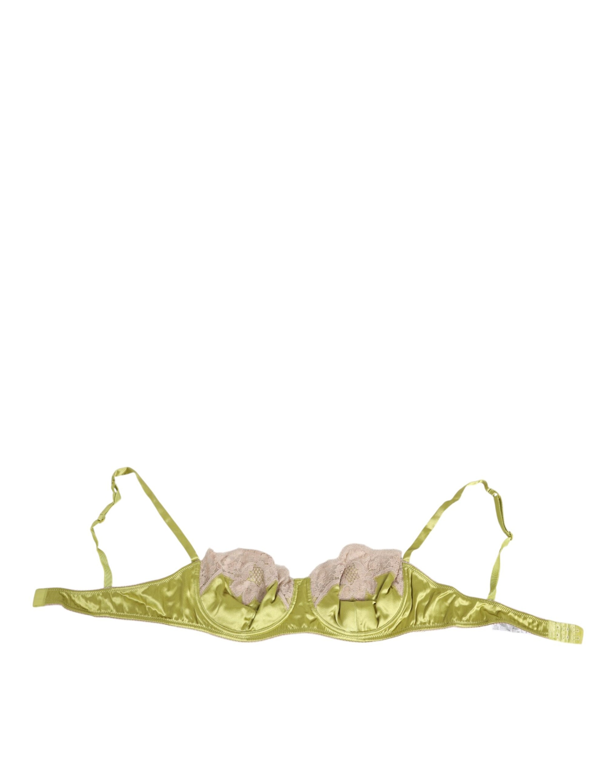 Dolce & Gabbana Lime Green Silk Satin Lace Padded Balconnet Underwear - ClickThatClicks 