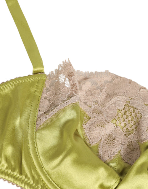 Dolce & Gabbana Lime Green Silk Satin Lace Padded Balconnet Underwear - ClickThatClicks 