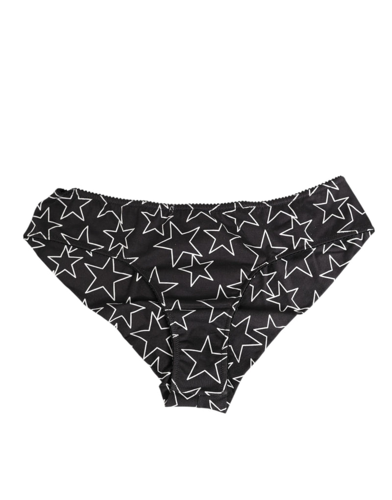 Dolce & Gabbana Black White Star Print Cotton Slip Panty Underwear