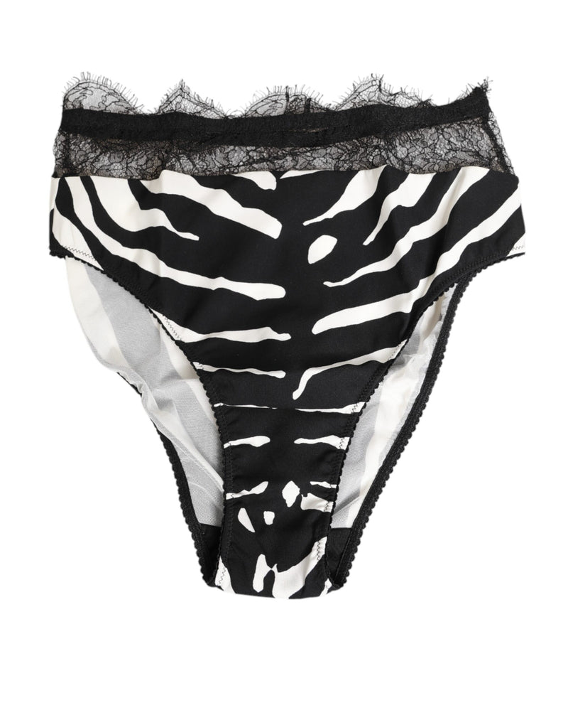 Dolce & Gabbana Black White Zebra Print Lace Trim High Underwear
