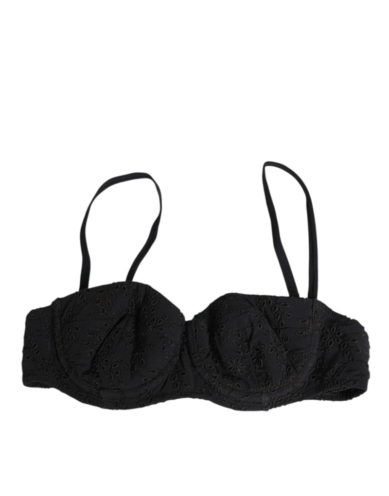 Dolce & Gabbana Black Polyester Embroidered Underwire Bra Underwear