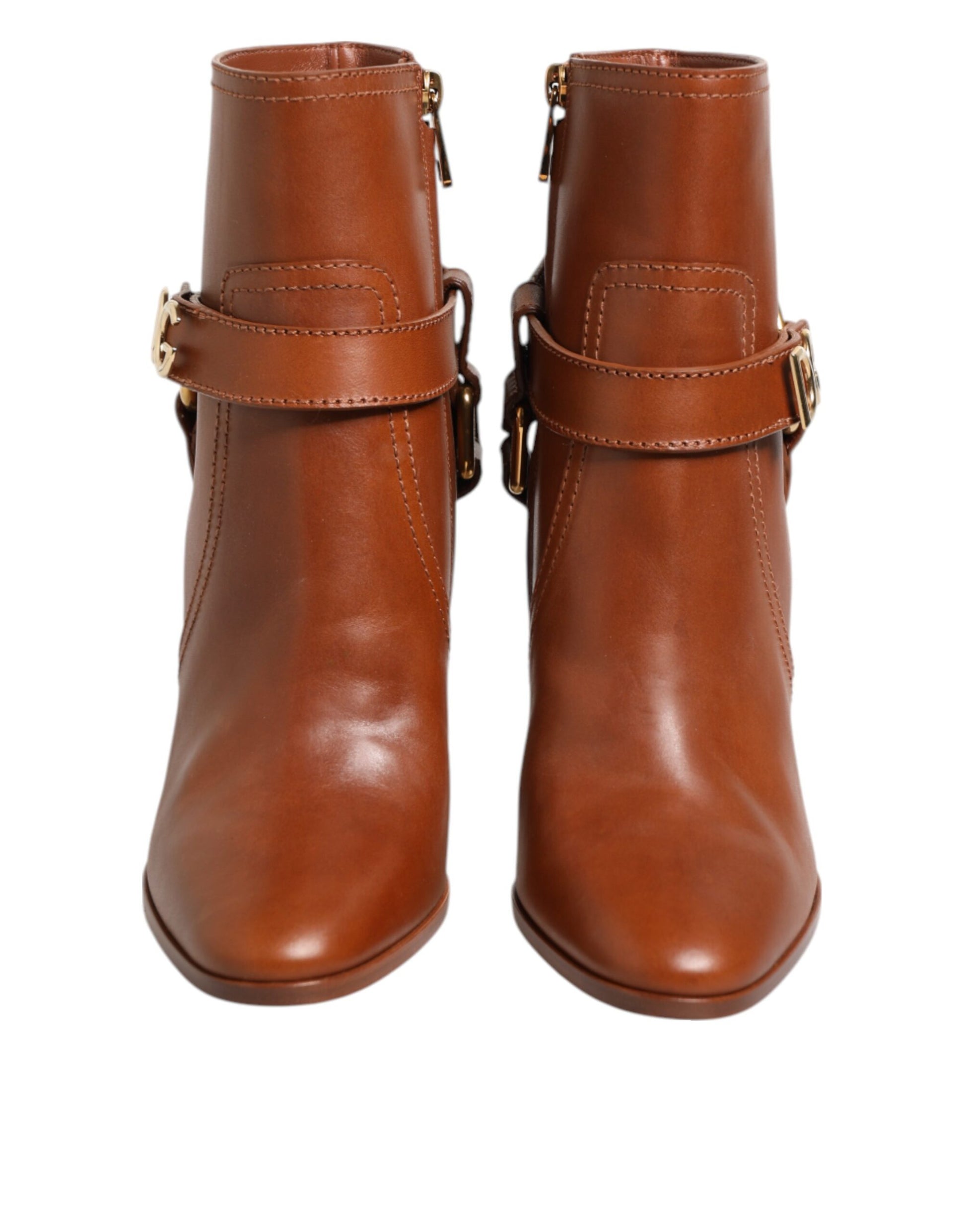 Dolce & Gabbana Brown Leather DG Logo Buckle Ankle Boots Shoes - ClickThatClicks 