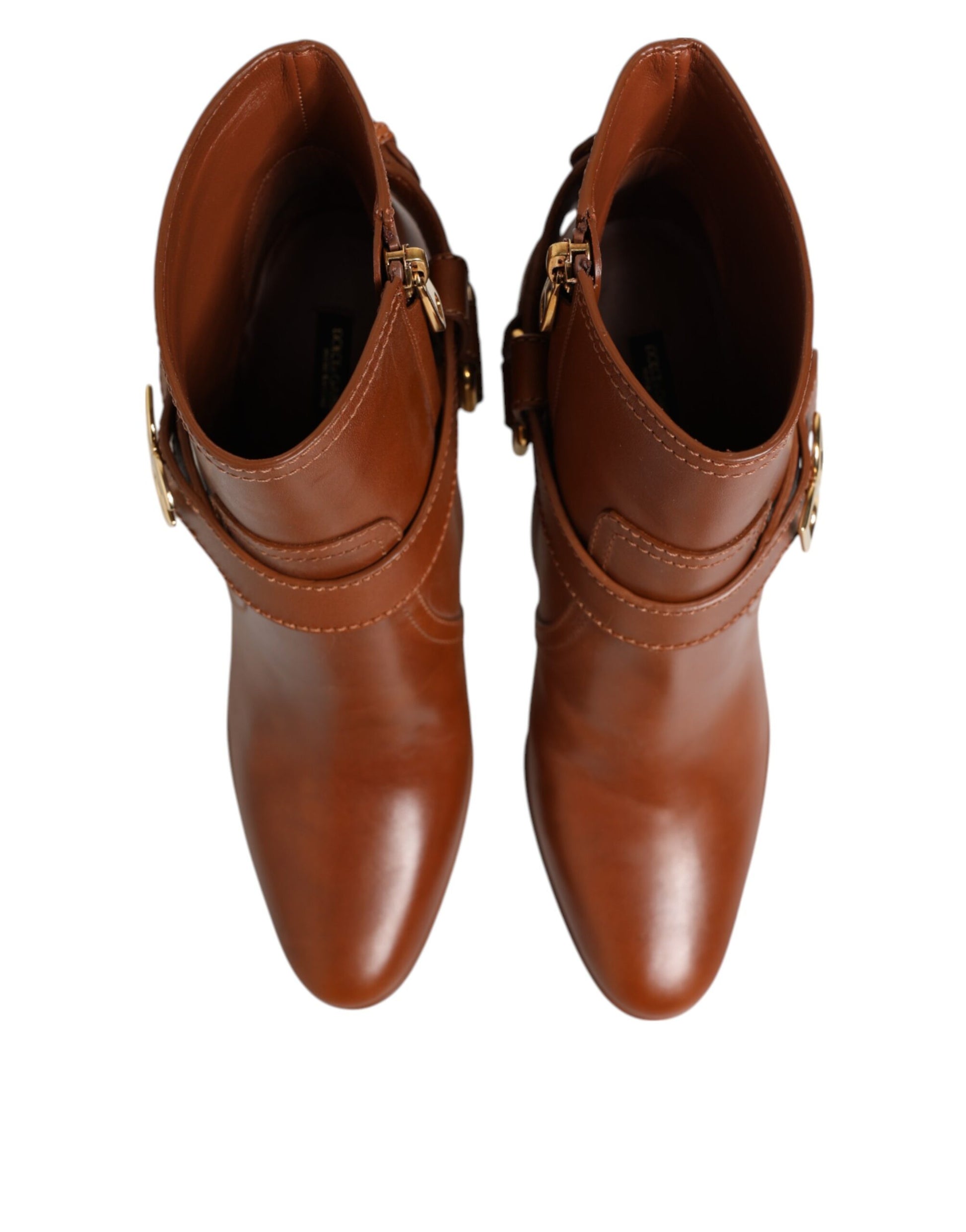 Dolce & Gabbana Brown Leather DG Logo Buckle Ankle Boots Shoes - ClickThatClicks 