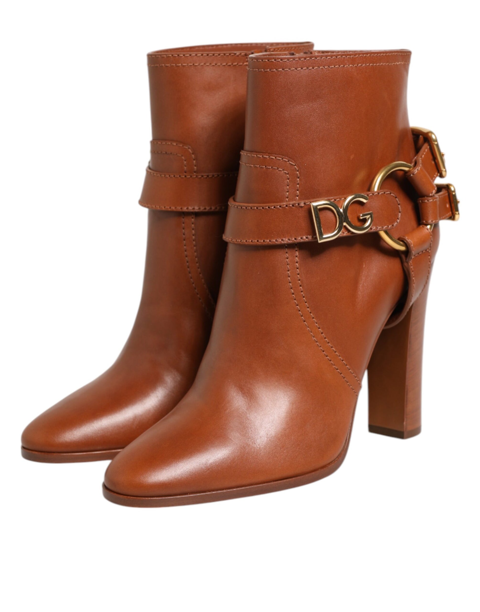 Dolce & Gabbana Brown Leather DG Logo Buckle Ankle Boots Shoes - ClickThatClicks 