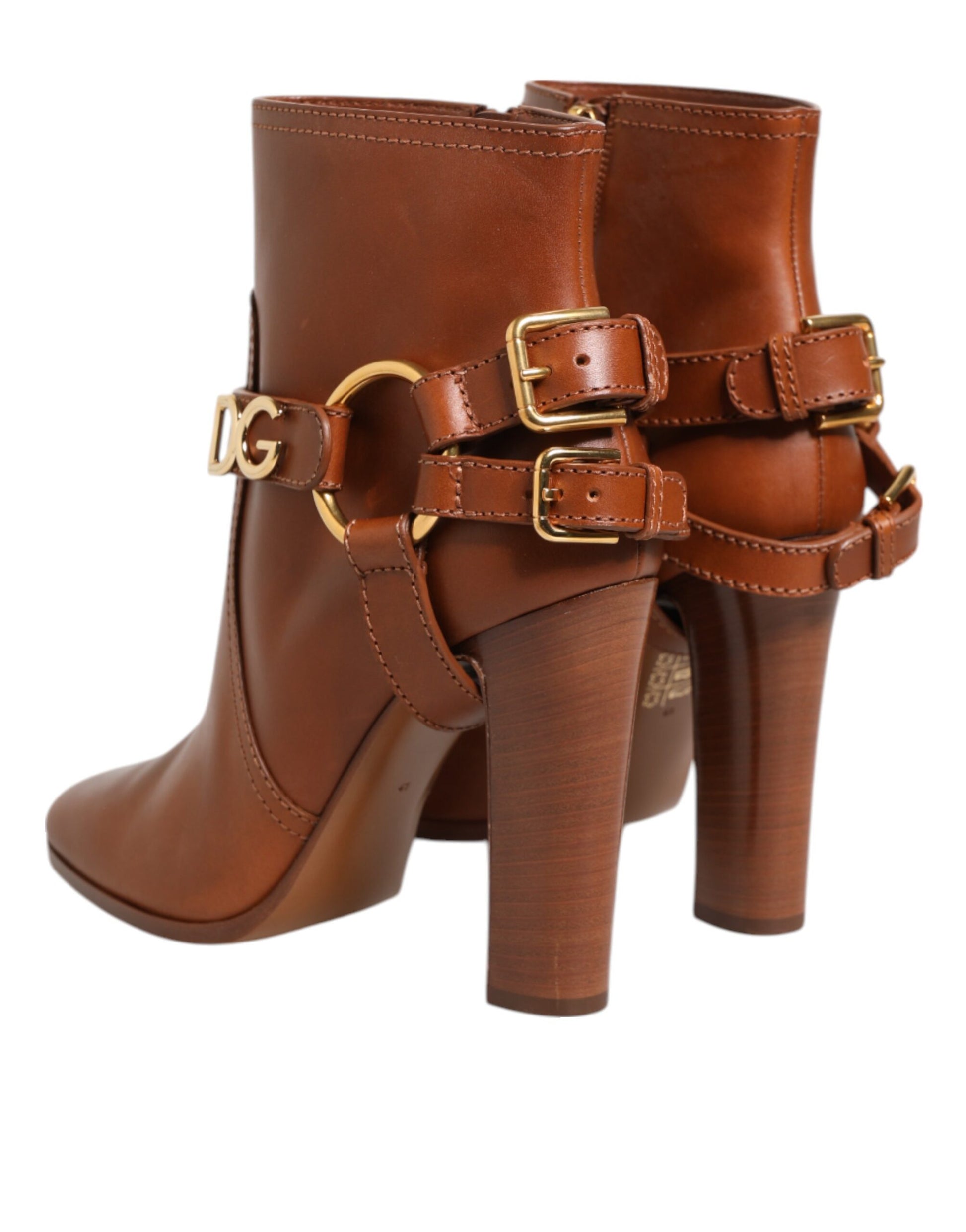 Dolce & Gabbana Brown Leather DG Logo Buckle Ankle Boots Shoes - ClickThatClicks 