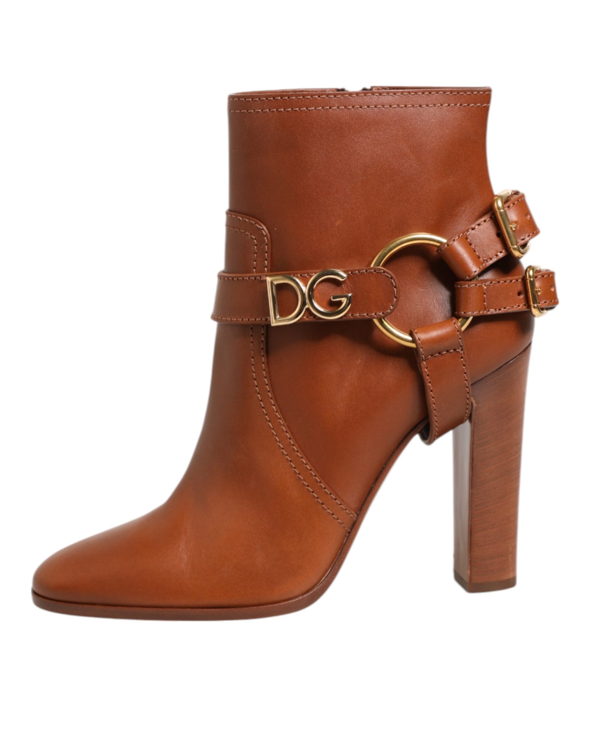 Dolce & Gabbana Brown Leather DG Logo Buckle Ankle Boots Shoes - ClickThatClicks 