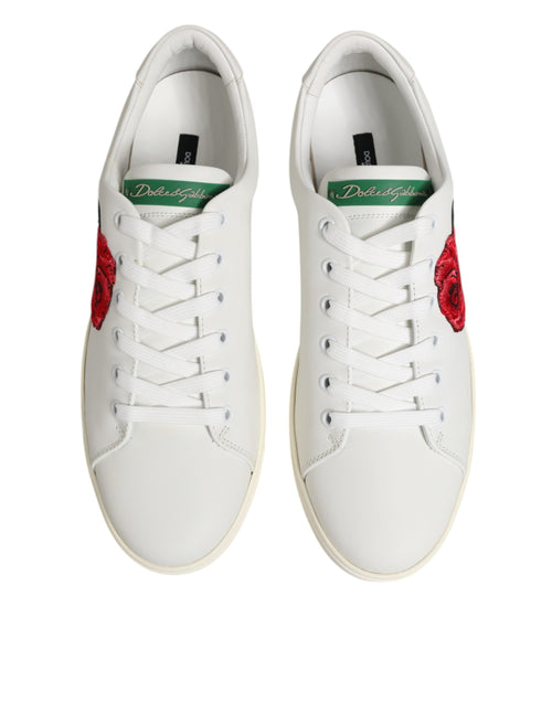 Dolce & Gabbana White Leather Rose Embroidery Low-Top  Shoes - ClickThatClicks 