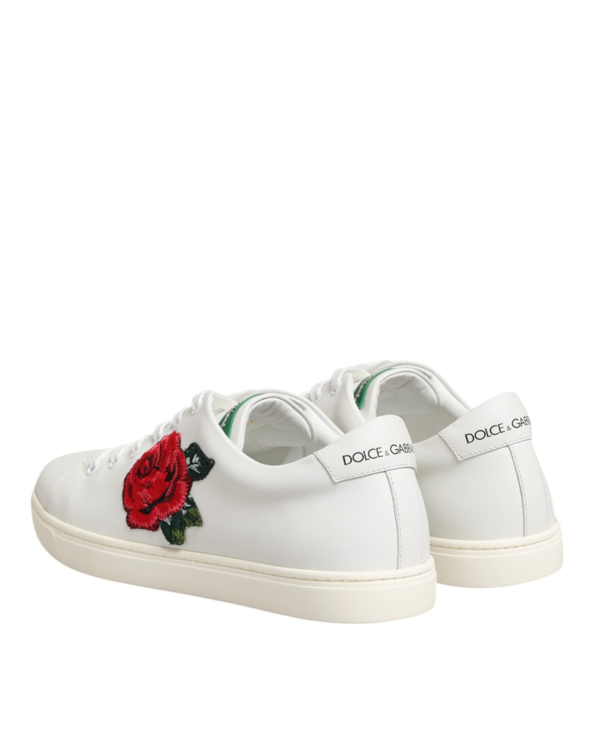 Dolce & Gabbana White Leather Rose Embroidery Low-Top  Shoes - ClickThatClicks 