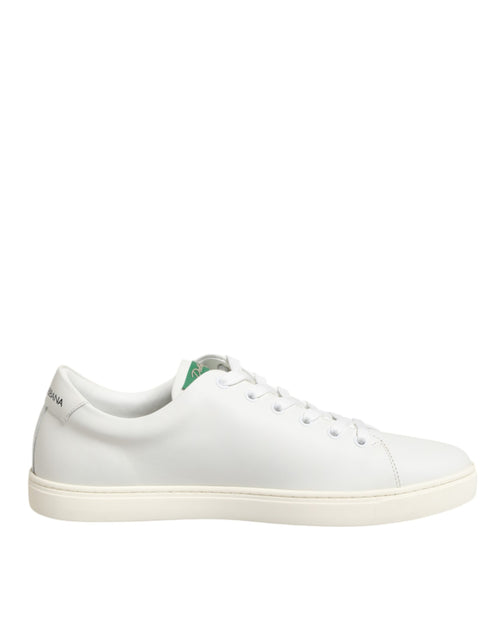 Dolce & Gabbana White Leather Rose Embroidery Low-Top  Shoes - ClickThatClicks 