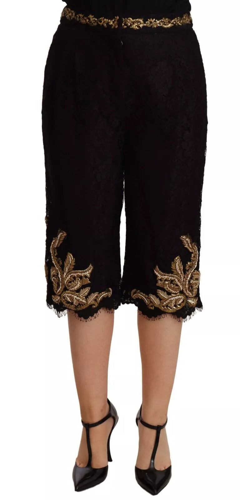 Dolce & Gabbana Black Lace Gold Baroque SPECIAL PIECE Shorts