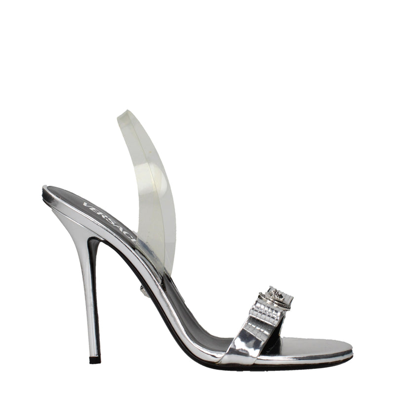 Versace Gray Leather Stiletto Heels Sandals