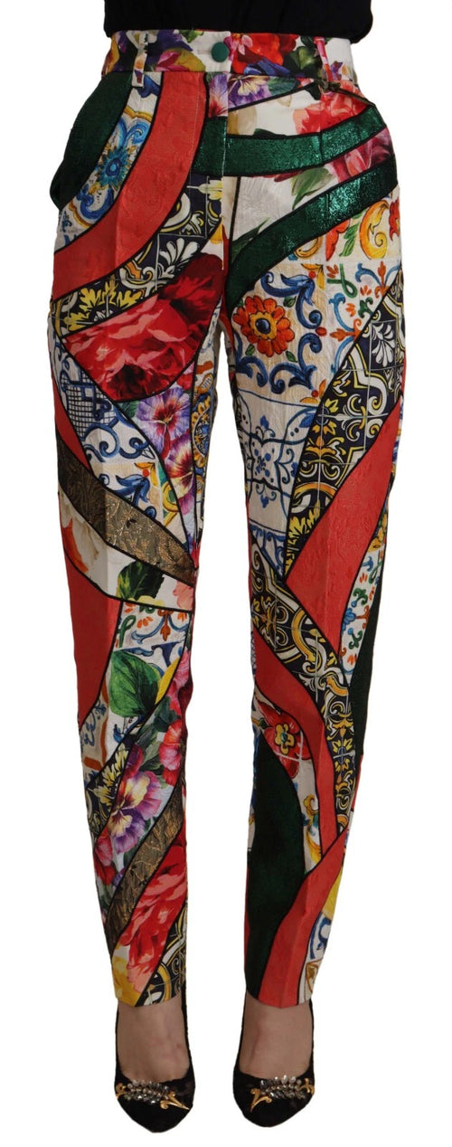 Dolce & Gabbana Multicolor Patchwork Jacquard High Waist Pants - ClickThatClicks 