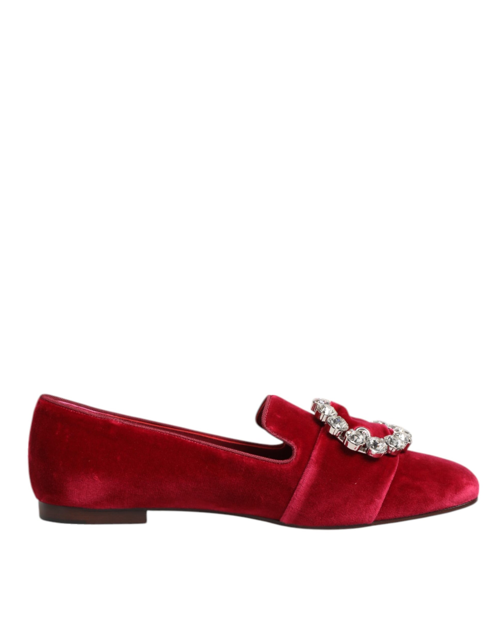 Dolce & Gabbana Red Velvet Crystal Buckle Loafers Flats Shoes - ClickThatClicks 