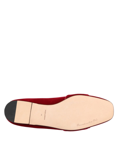 Dolce & Gabbana Red Velvet Crystal Buckle Loafers Flats Shoes - ClickThatClicks 