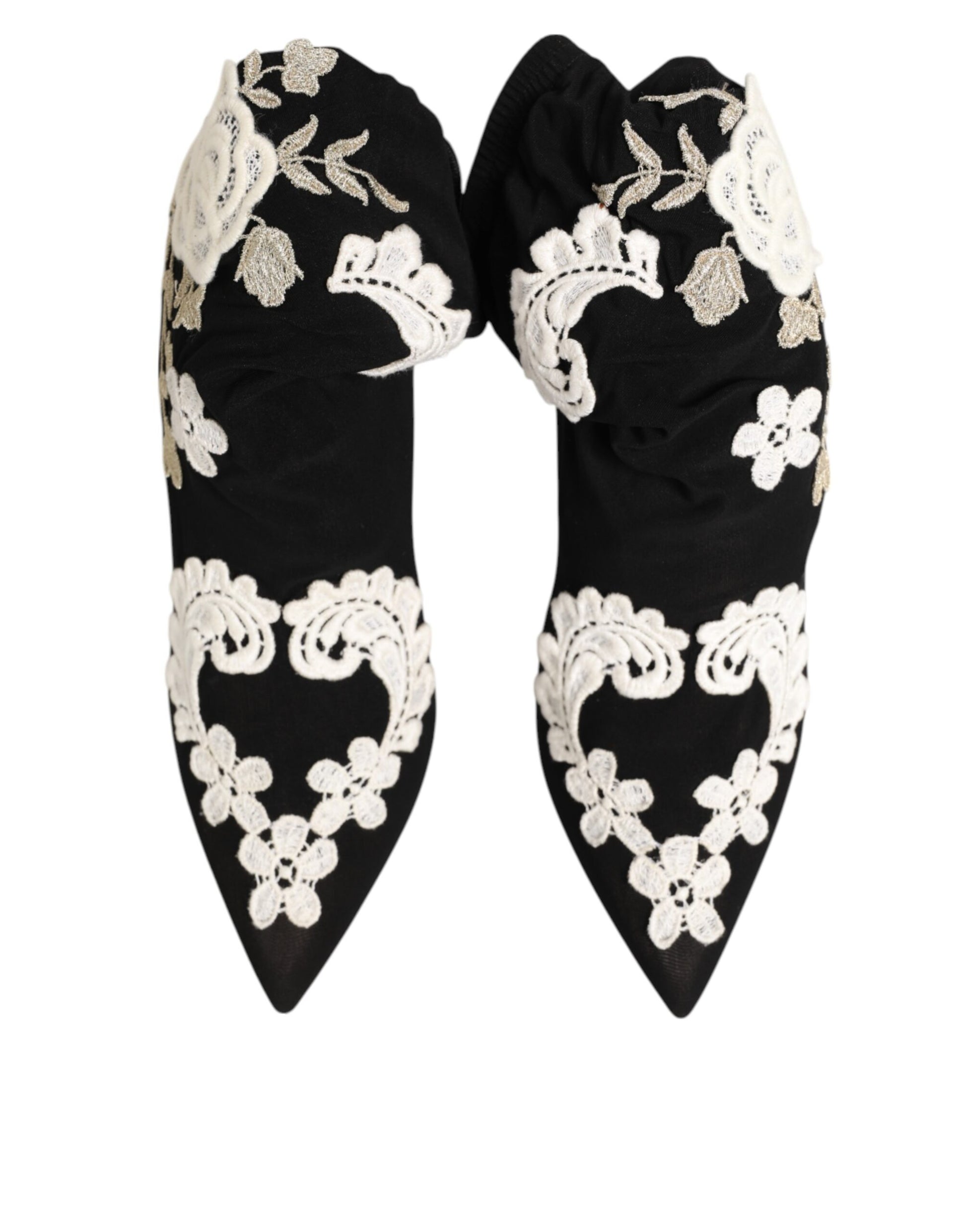 Dolce & Gabbana Black White Embroidered Jersey Stiletto Boots Shoes - ClickThatClicks 