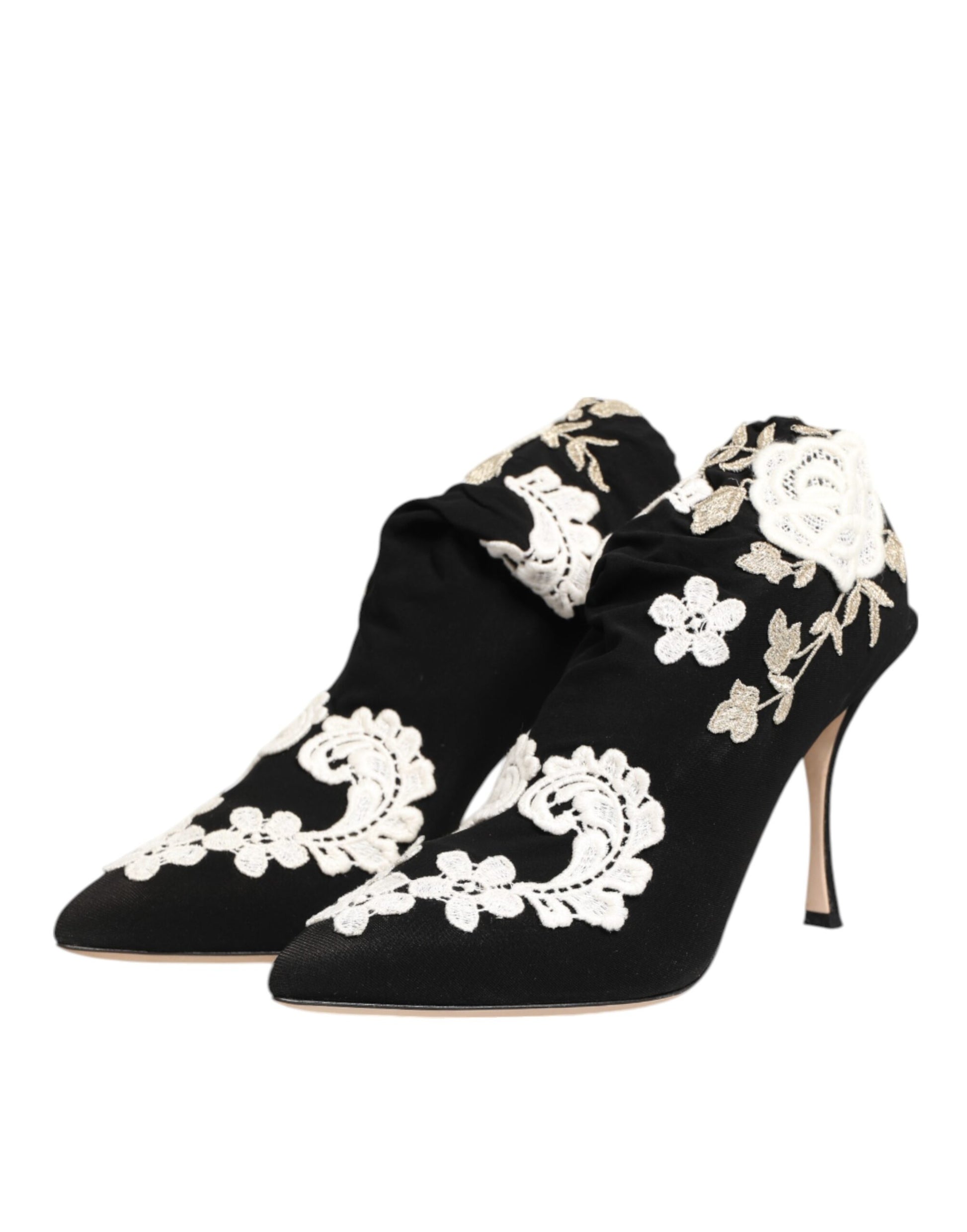 Dolce & Gabbana Black White Embroidered Jersey Stiletto Boots Shoes - ClickThatClicks 