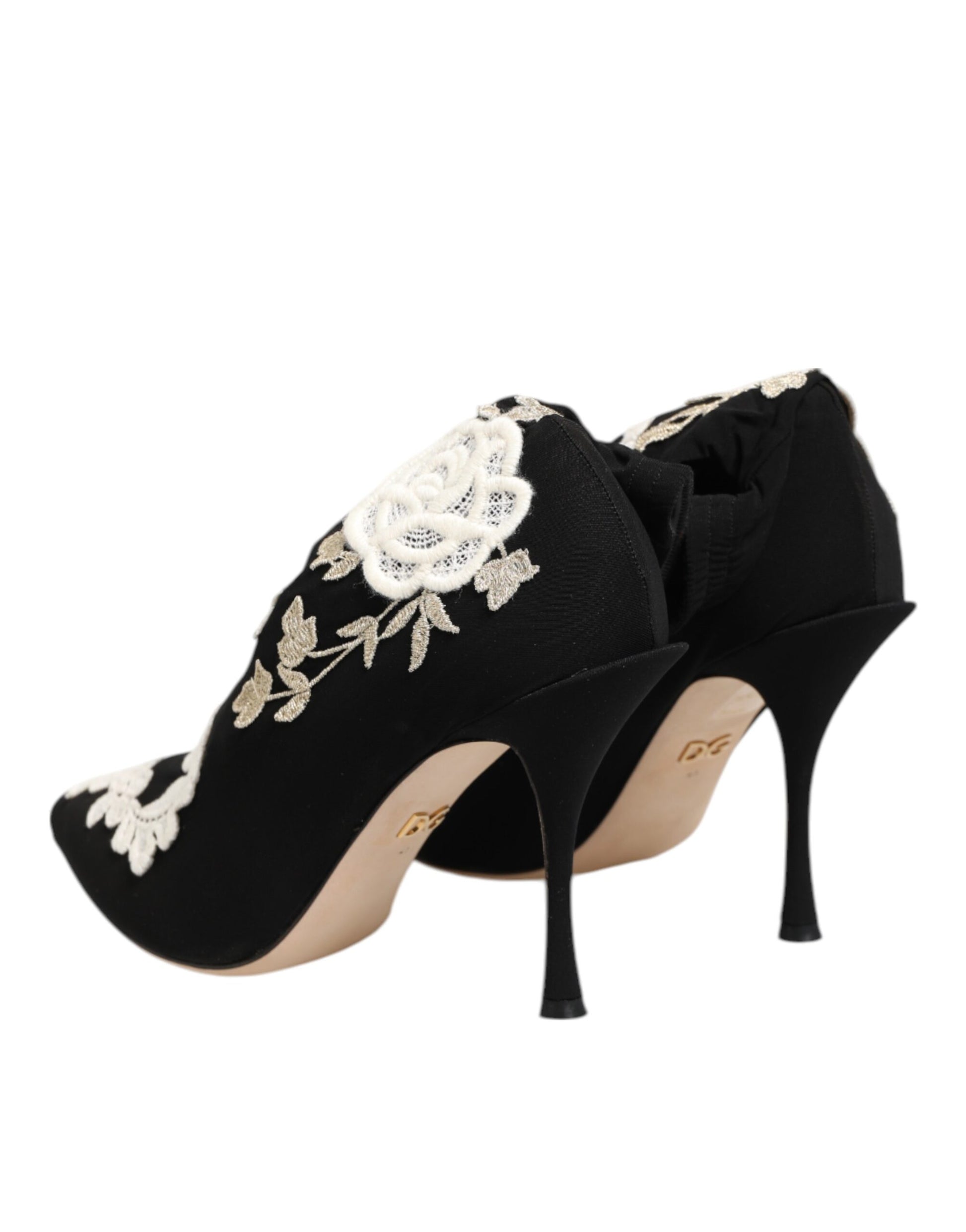 Dolce & Gabbana Black White Embroidered Jersey Stiletto Boots Shoes - ClickThatClicks 