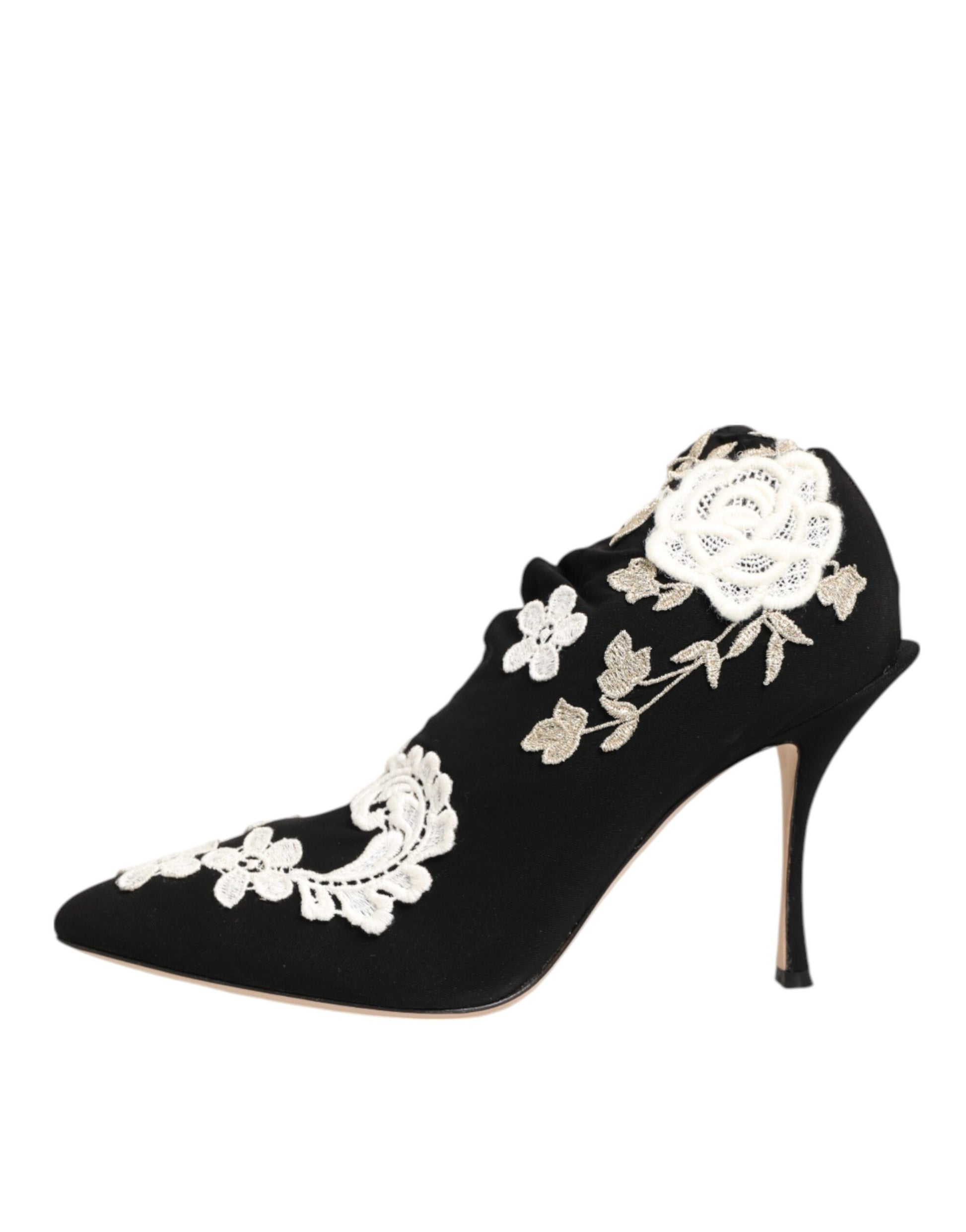 Dolce & Gabbana Black White Embroidered Jersey Stiletto Boots Shoes - ClickThatClicks 