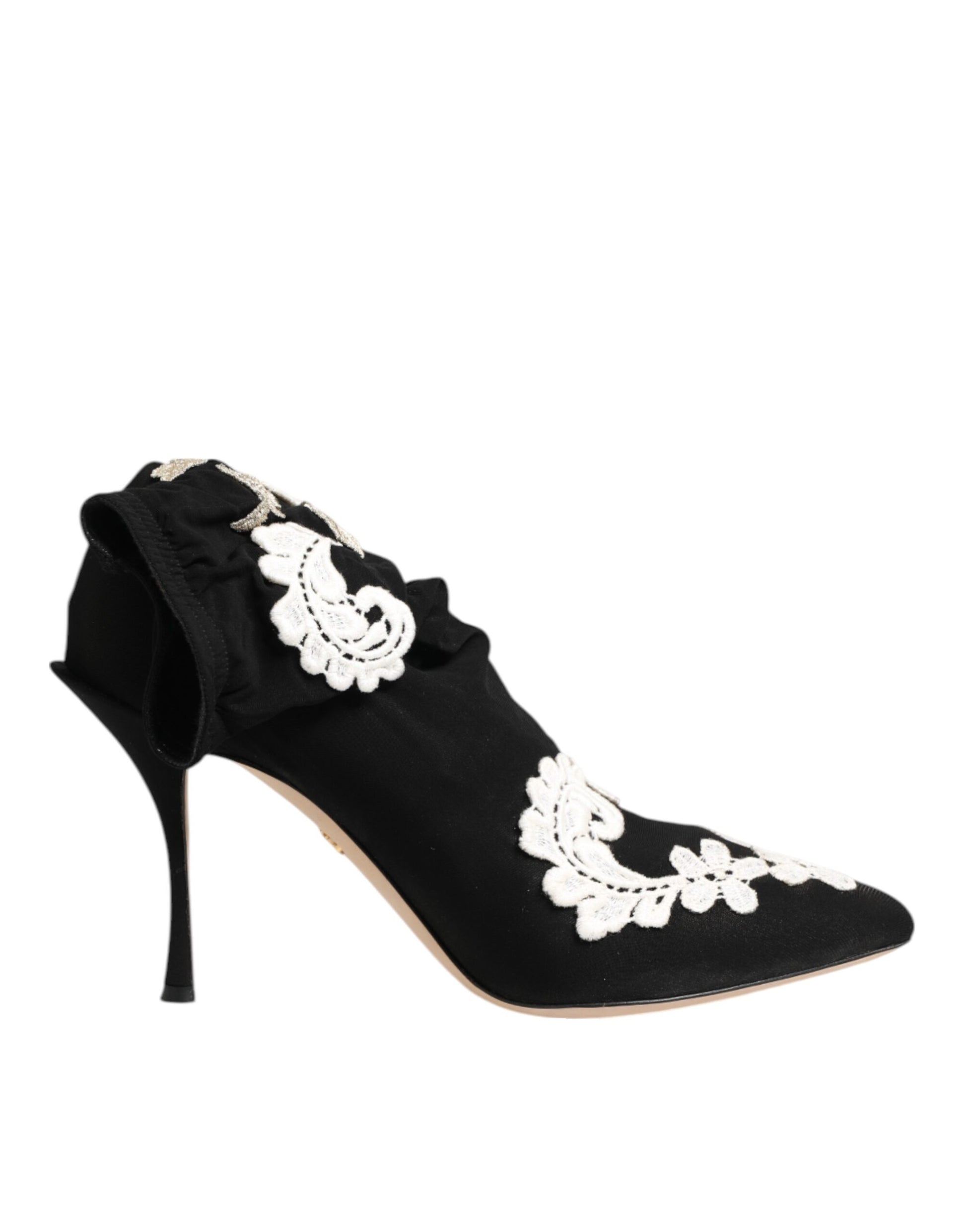 Dolce & Gabbana Black White Embroidered Jersey Stiletto Boots Shoes - ClickThatClicks 