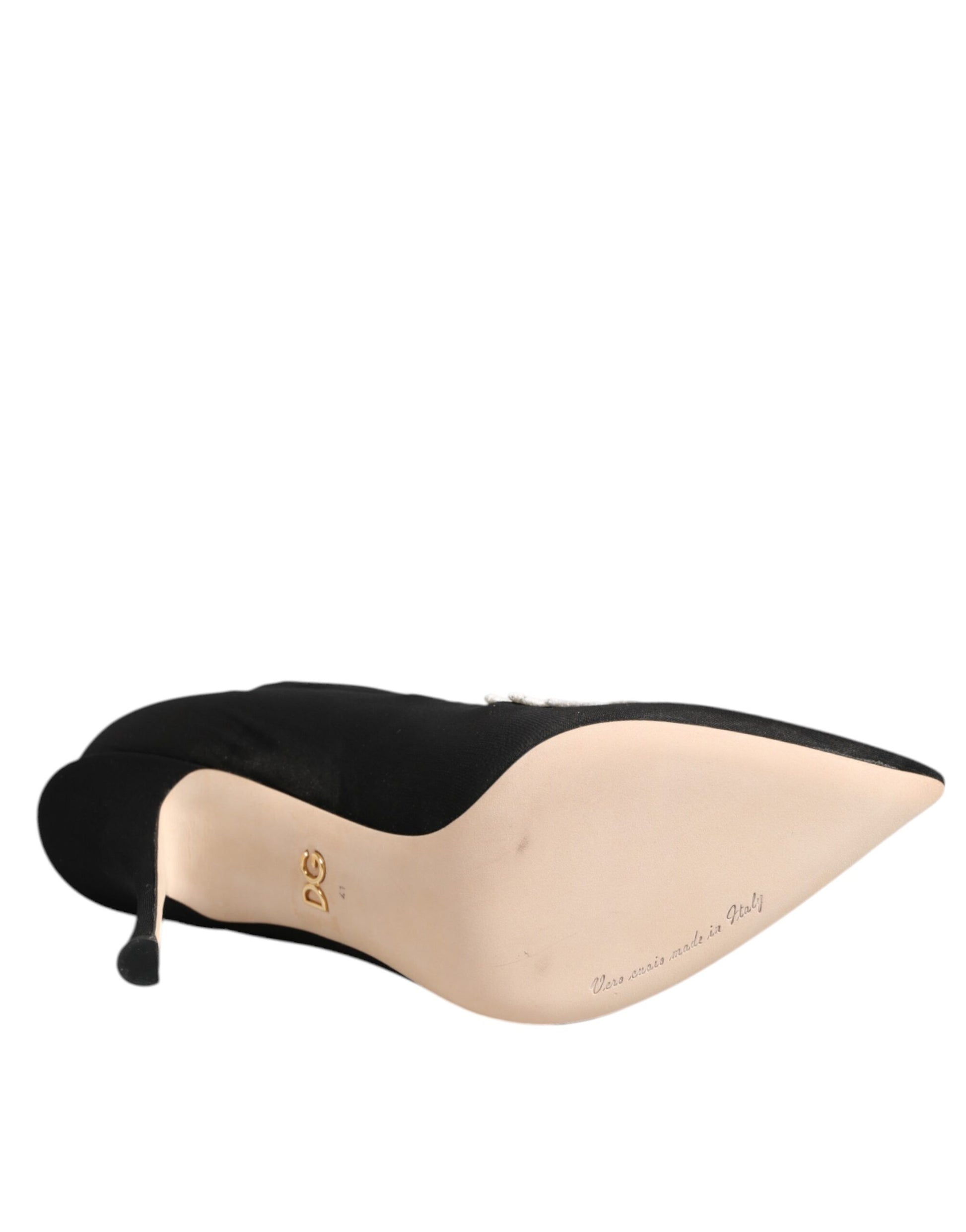 Dolce & Gabbana Black White Embroidered Jersey Stiletto Boots Shoes - ClickThatClicks 
