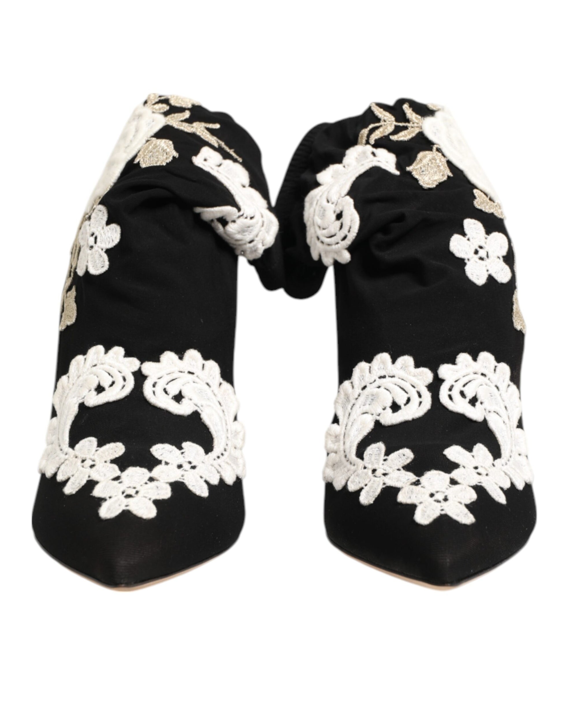 Dolce & Gabbana Black White Embroidered Jersey Stiletto Boots Shoes - ClickThatClicks 