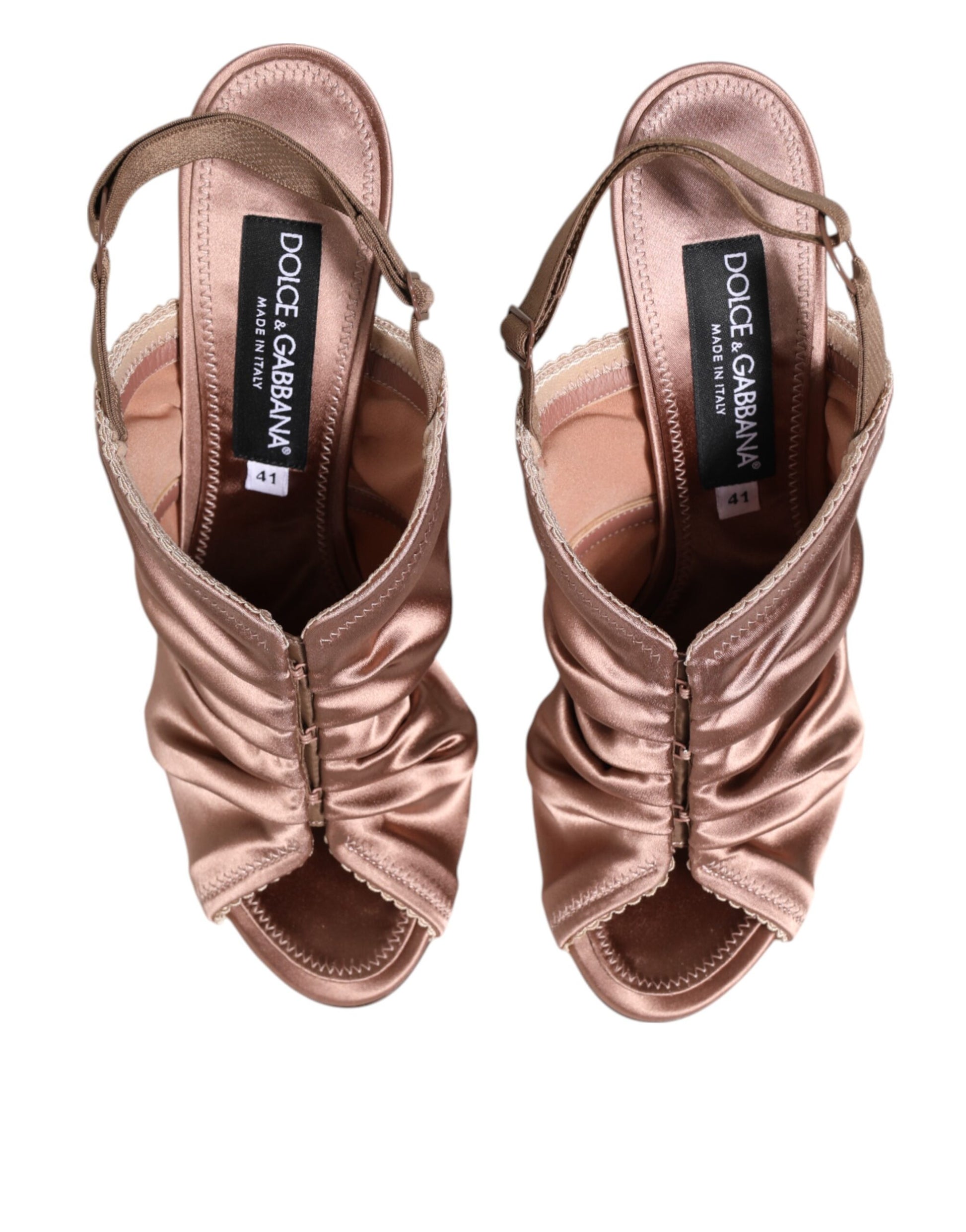 Dolce & Gabbana Bronze Satin Ruched Slingback Sandals Shoes - ClickThatClicks 