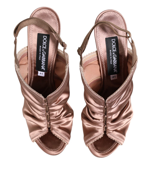 Dolce & Gabbana Bronze Satin Ruched Slingback Sandals Shoes - ClickThatClicks 