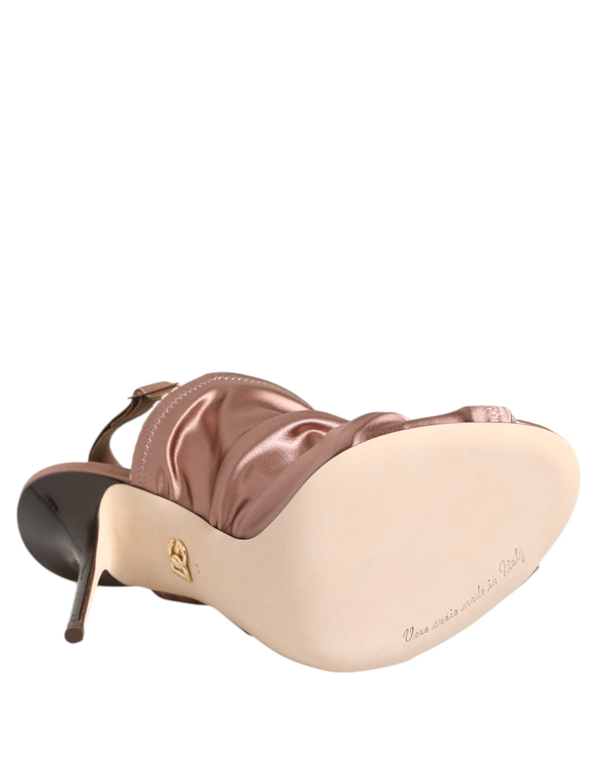 Dolce & Gabbana Bronze Satin Ruched Slingback Sandals Shoes - ClickThatClicks 