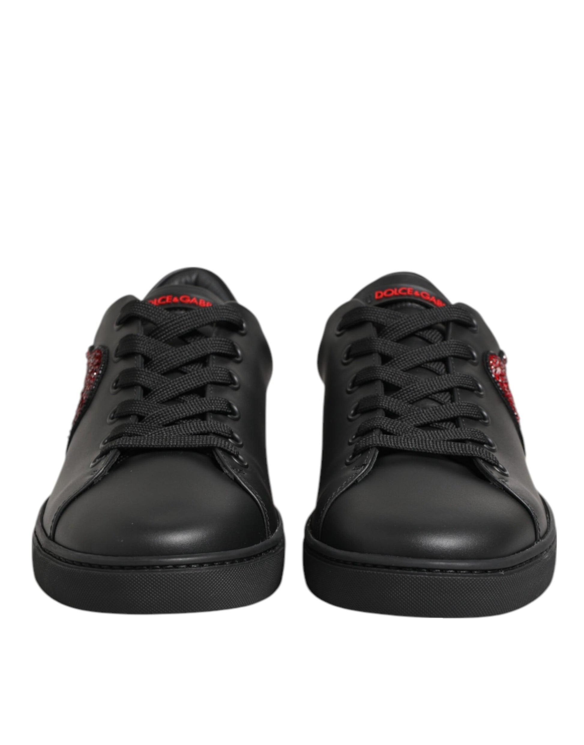 Dolce & Gabbana Black Leather Crystal Heart Low Top Sneakers  Shoes - ClickThatClicks 