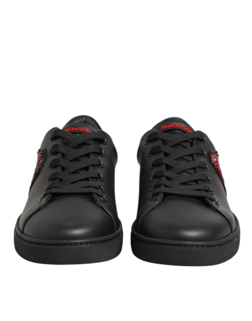 Dolce & Gabbana Black Leather Crystal Heart Low Top Sneakers  Shoes - ClickThatClicks 