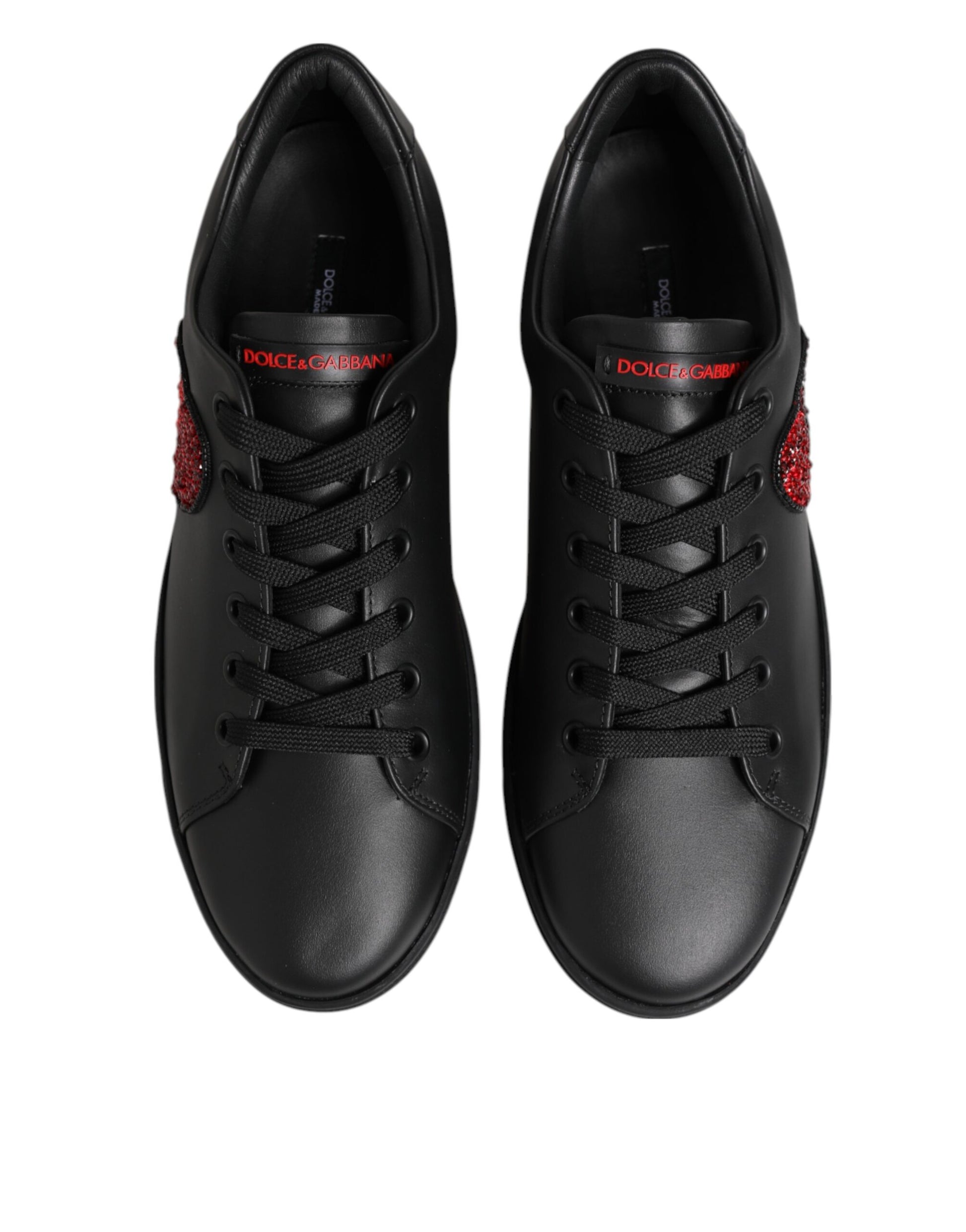 Dolce & Gabbana Black Leather Crystal Heart Low Top Sneakers  Shoes - ClickThatClicks 