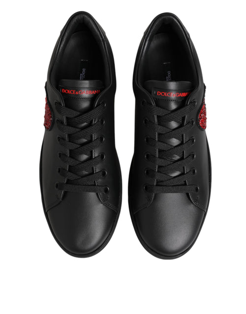 Dolce & Gabbana Black Leather Crystal Heart Low Top Sneakers  Shoes - ClickThatClicks 