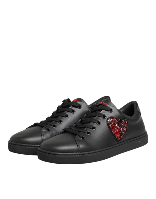 Dolce & Gabbana Black Leather Crystal Heart Low Top Sneakers  Shoes - ClickThatClicks 
