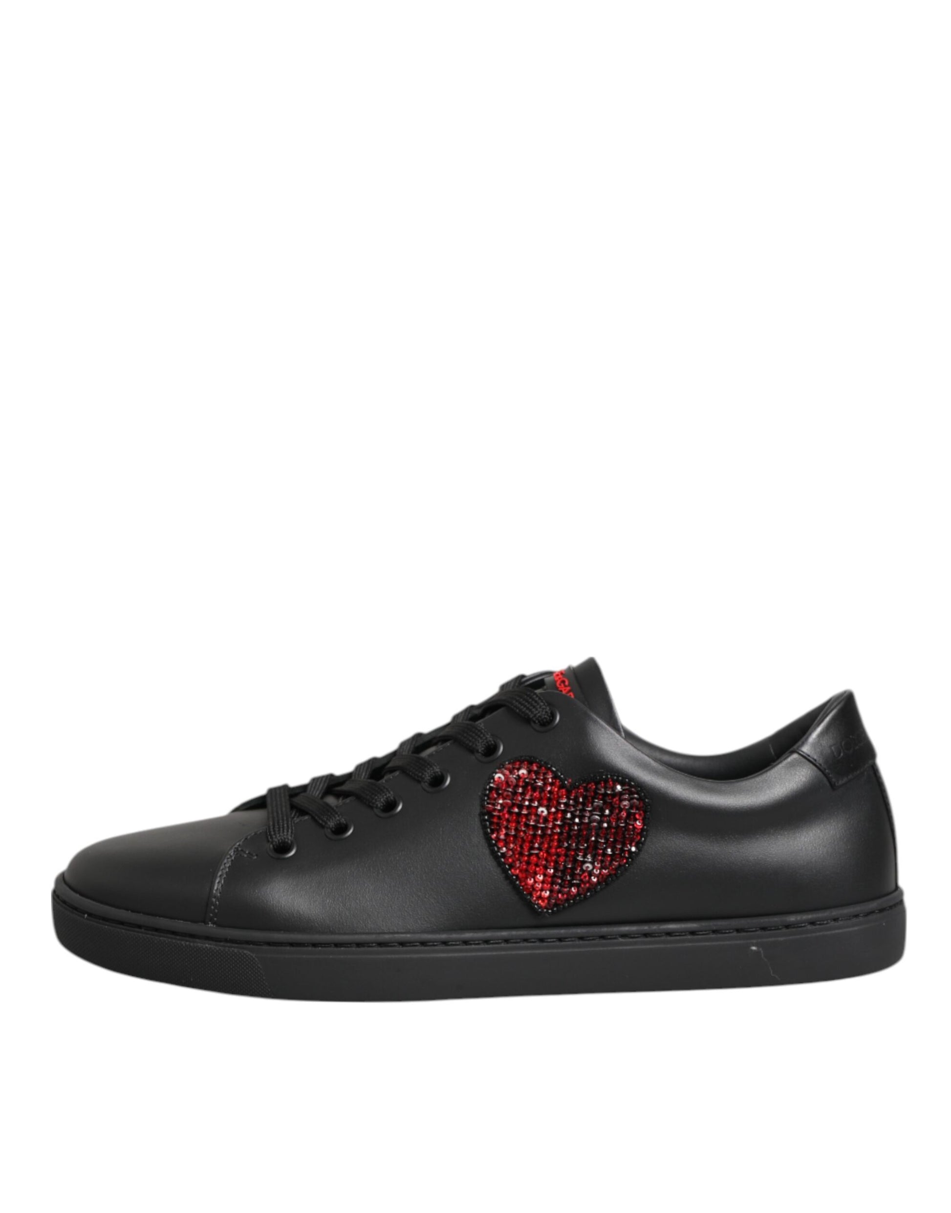 Dolce & Gabbana Black Leather Crystal Heart Low Top Sneakers  Shoes - ClickThatClicks 