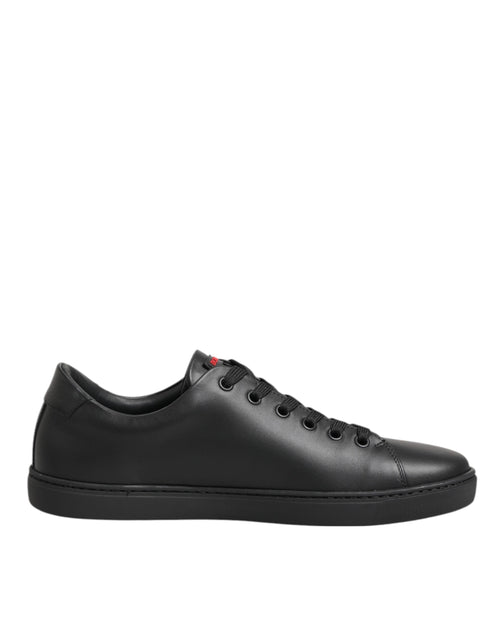 Dolce & Gabbana Black Leather Crystal Heart Low Top Sneakers  Shoes - ClickThatClicks 