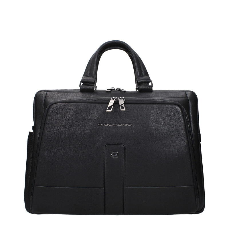 Piquadro Black Leather Business And Laptop Bag