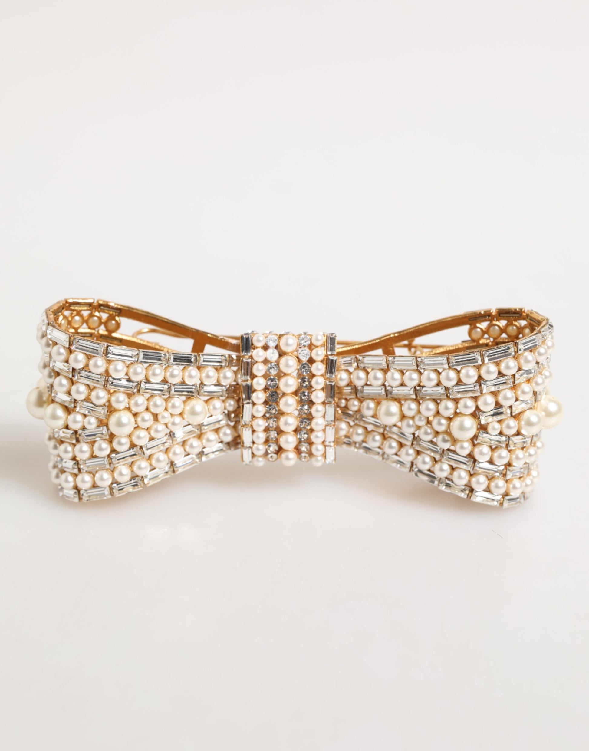 Dolce & Gabbana Gold Brass Glas Crystal Faux Pearl Embellished Brooch - ClickThatClicks 