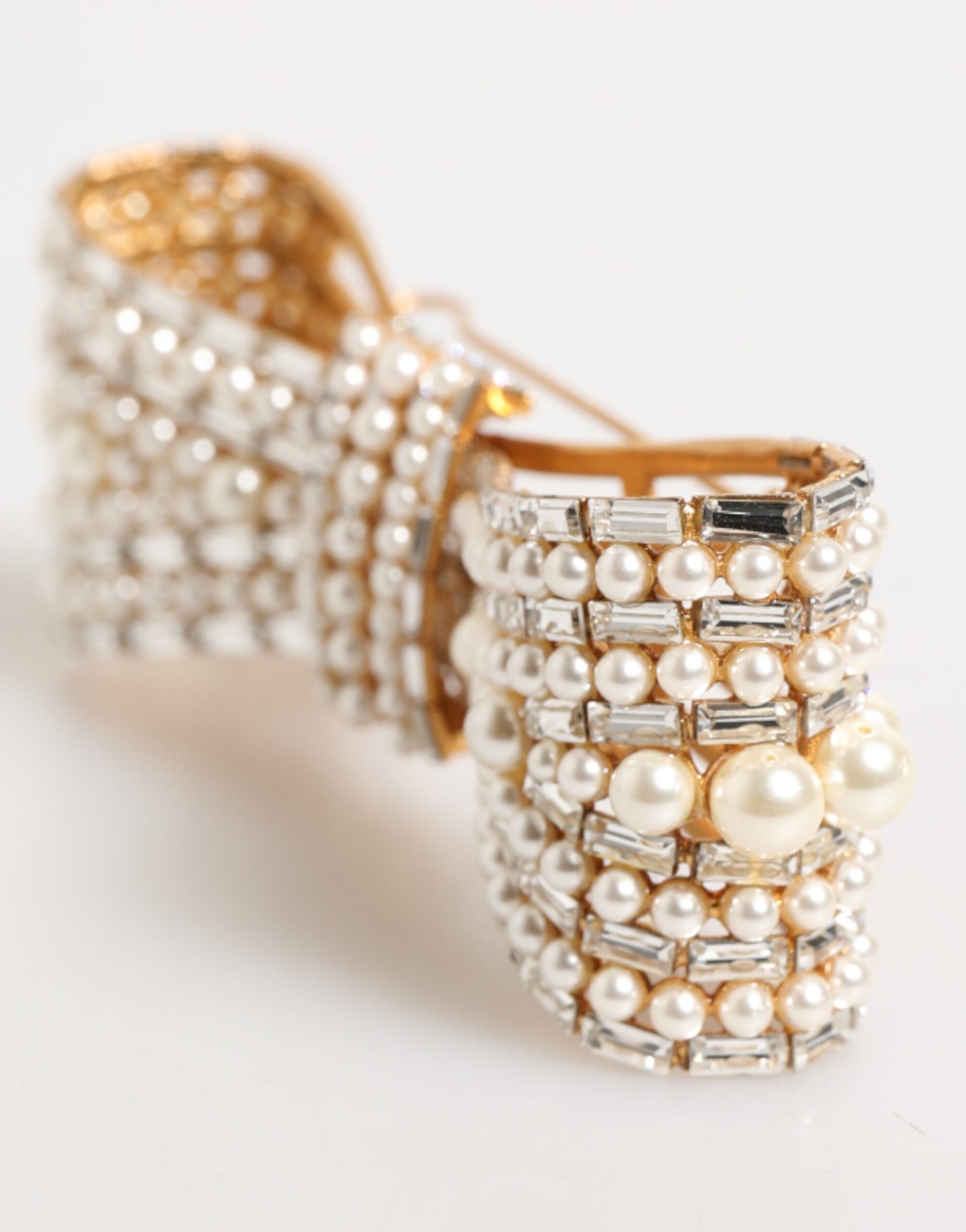 Dolce & Gabbana Gold Brass Glas Crystal Faux Pearl Embellished Brooch - ClickThatClicks 