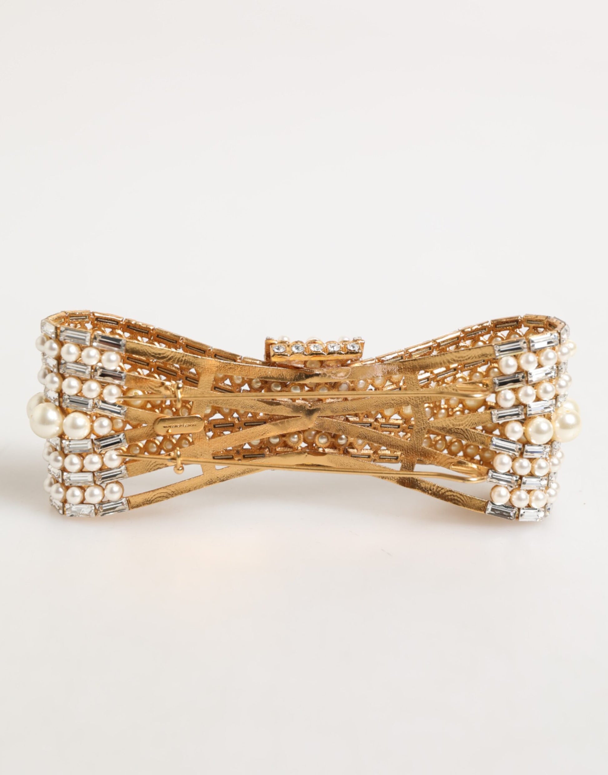 Dolce & Gabbana Gold Brass Glas Crystal Faux Pearl Embellished Brooch - ClickThatClicks 