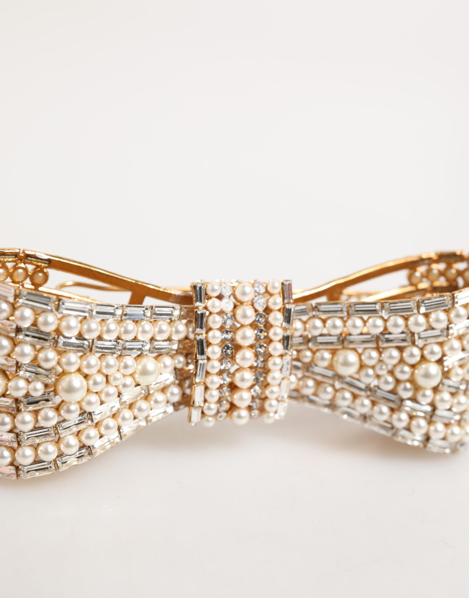 Dolce & Gabbana Gold Brass Glas Crystal Faux Pearl Embellished Brooch - ClickThatClicks 