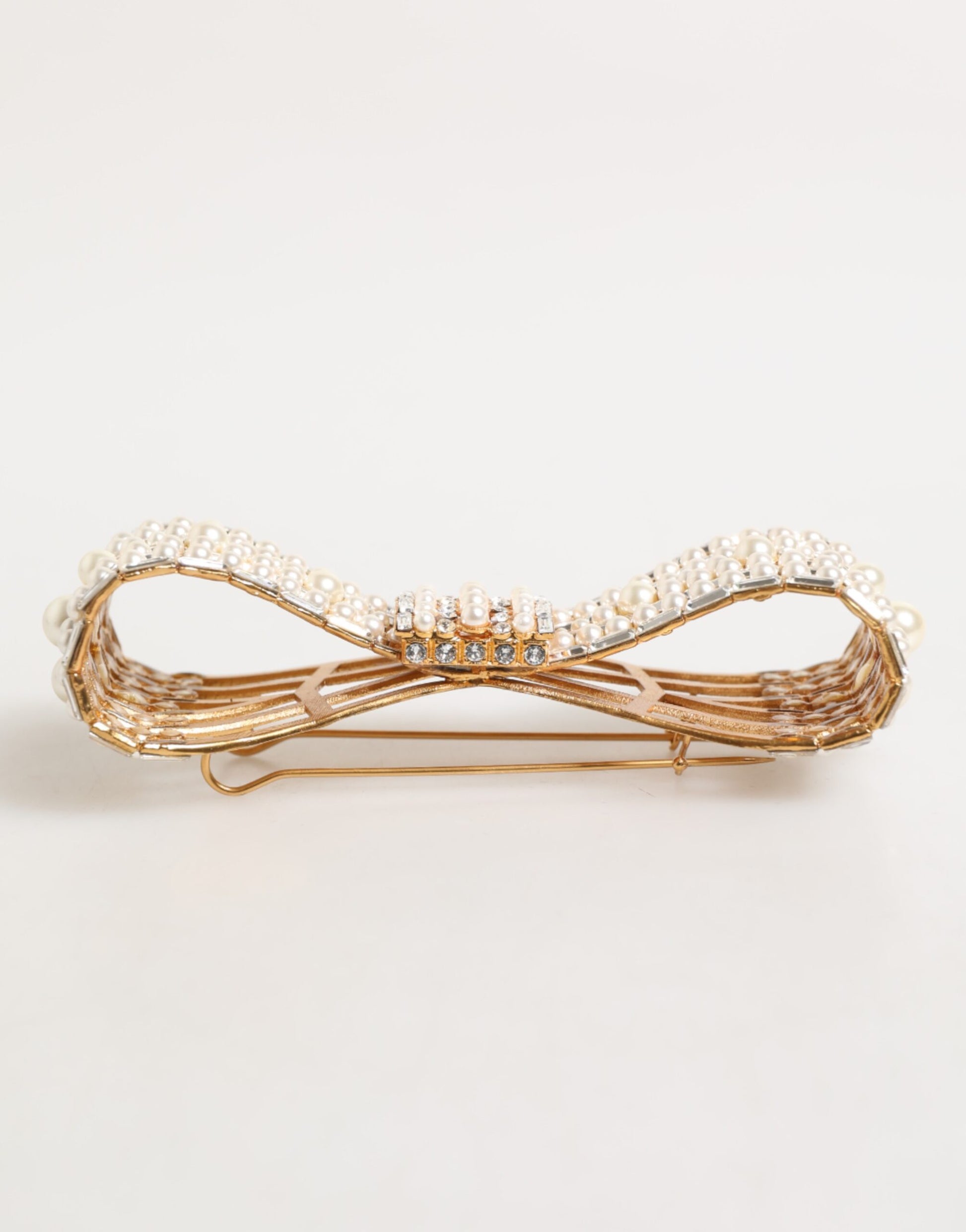 Dolce & Gabbana Gold Brass Glas Crystal Faux Pearl Embellished Brooch - ClickThatClicks 