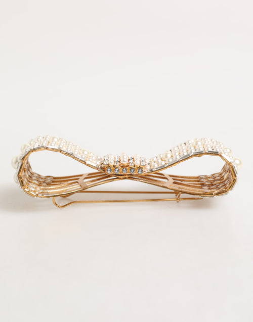Dolce & Gabbana Gold Brass Glas Crystal Faux Pearl Embellished Brooch - ClickThatClicks 
