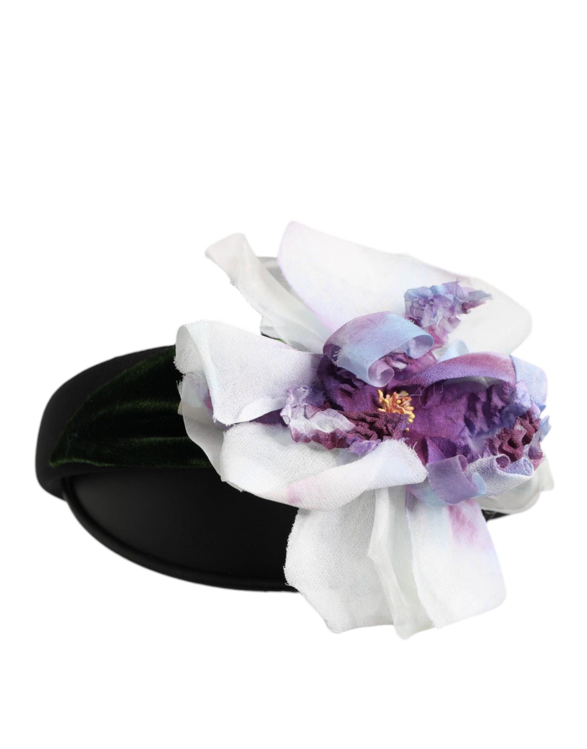 Dolce & Gabbana Black Green Silk Purple White Floral Appliqué Accessory Headband - ClickThatClicks 