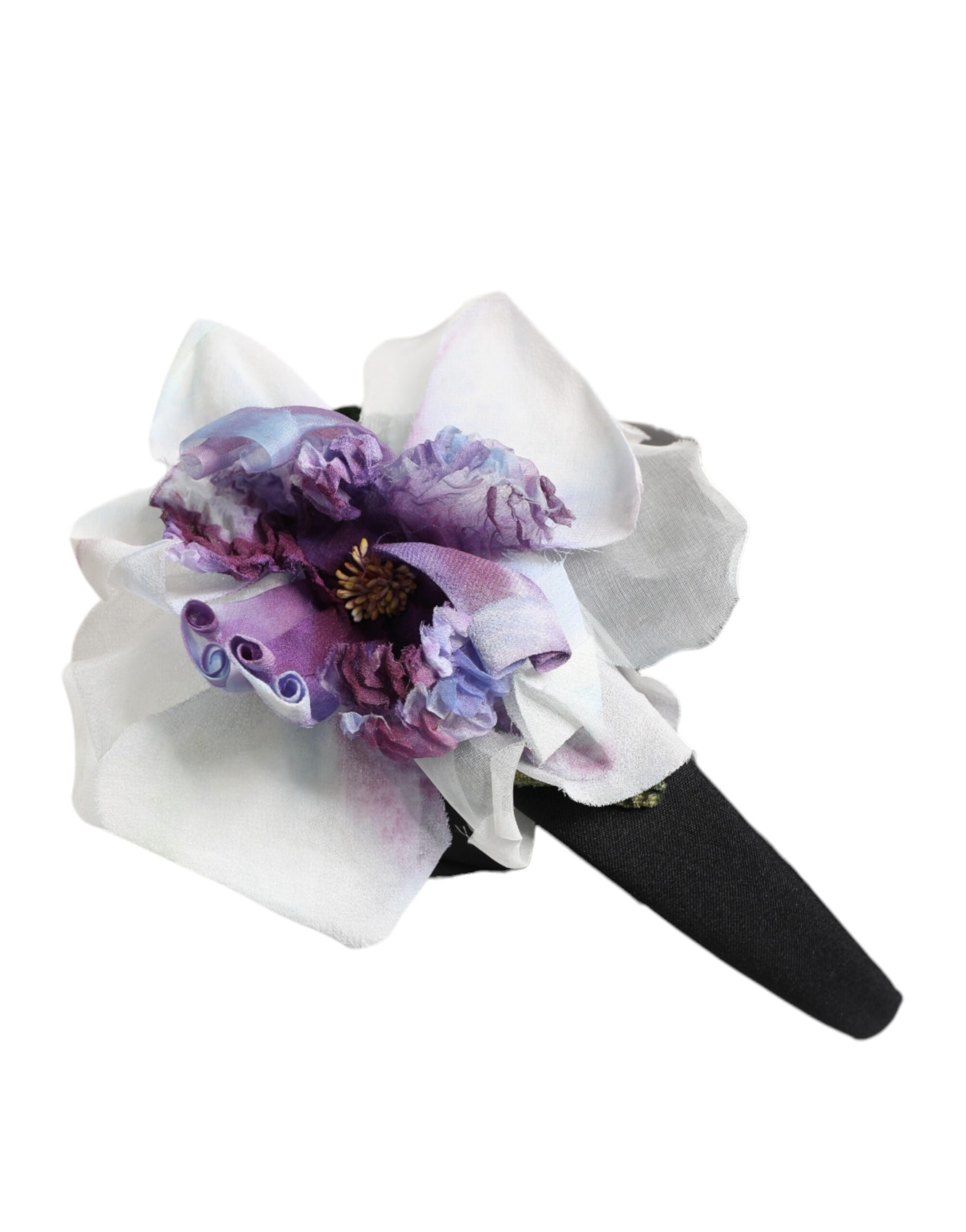 Dolce & Gabbana Black Green Silk Purple White Floral Appliqué Accessory Headband - ClickThatClicks 