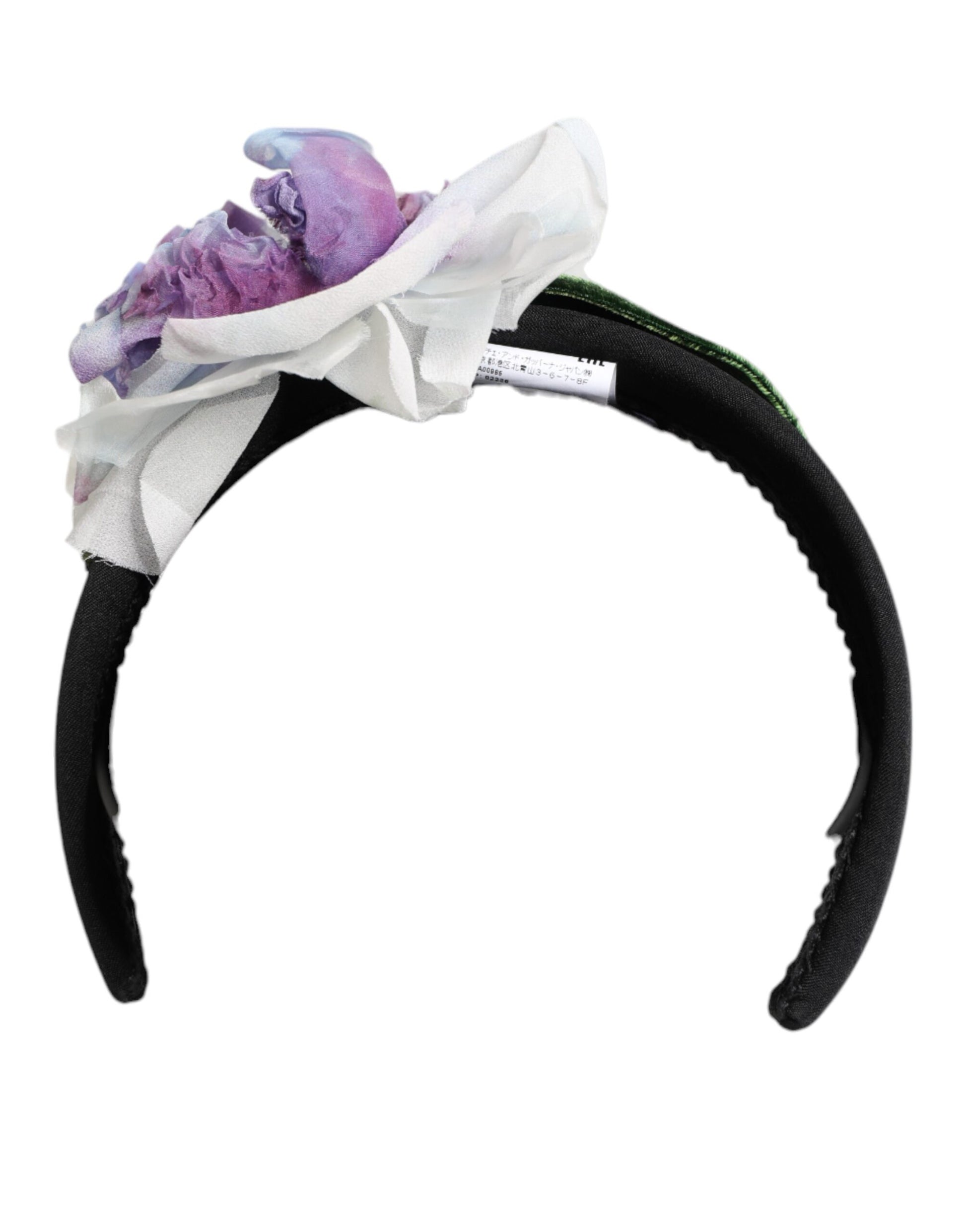 Dolce & Gabbana Black Green Silk Purple White Floral Appliqué Accessory Headband - ClickThatClicks 