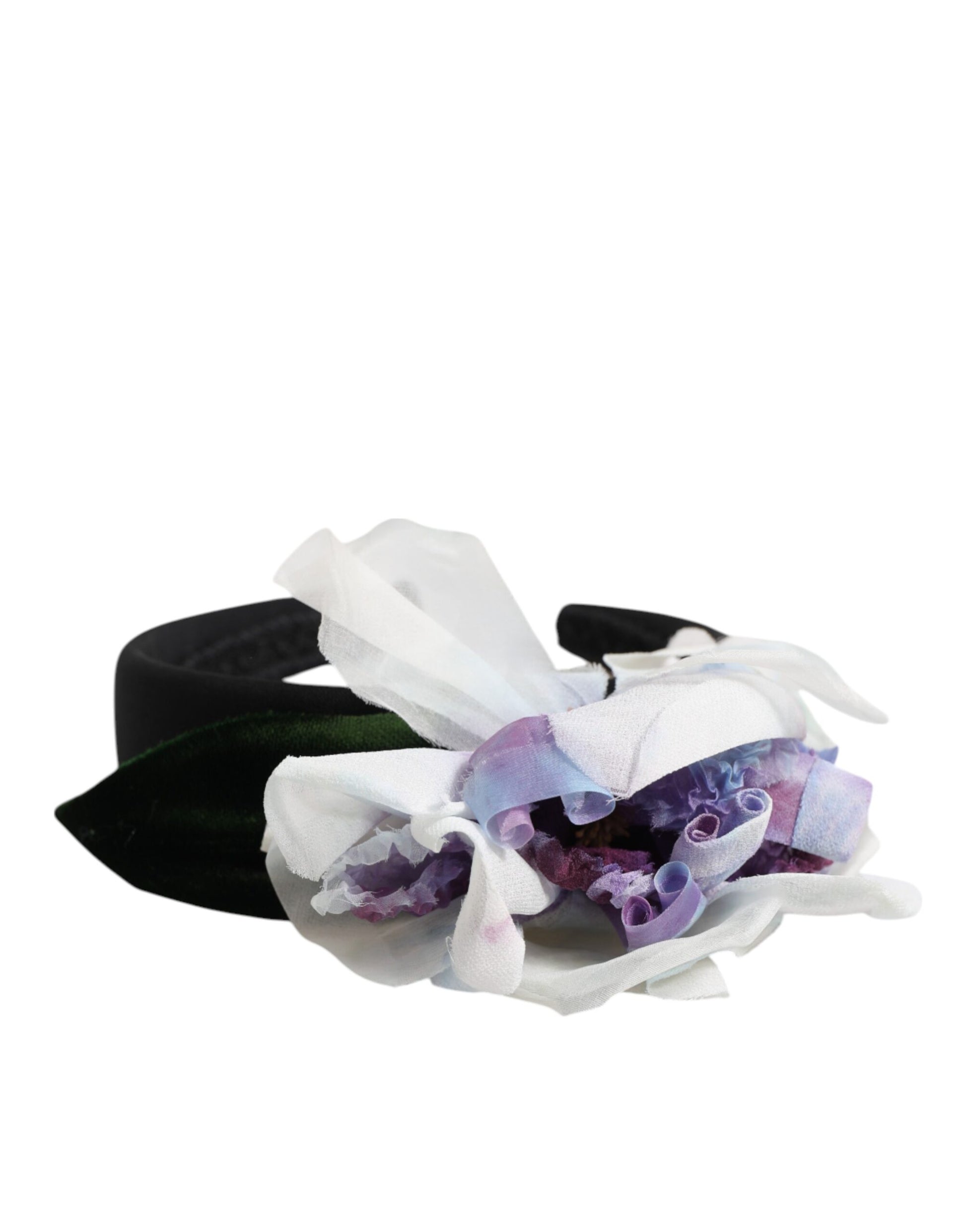 Dolce & Gabbana Black Green Silk Purple White Floral Appliqué Accessory Headband - ClickThatClicks 