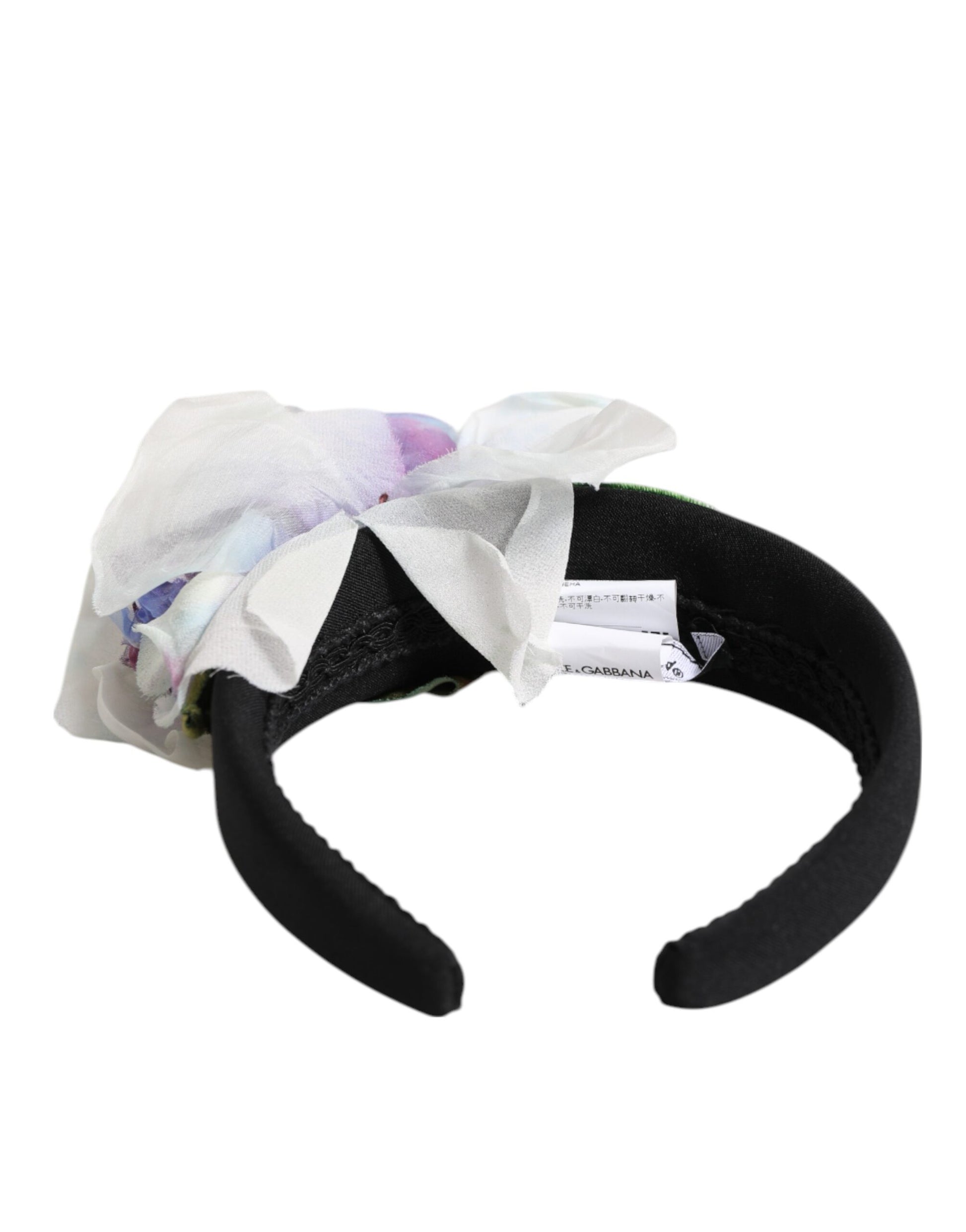 Dolce & Gabbana Black Green Silk Purple White Floral Appliqué Accessory Headband - ClickThatClicks 