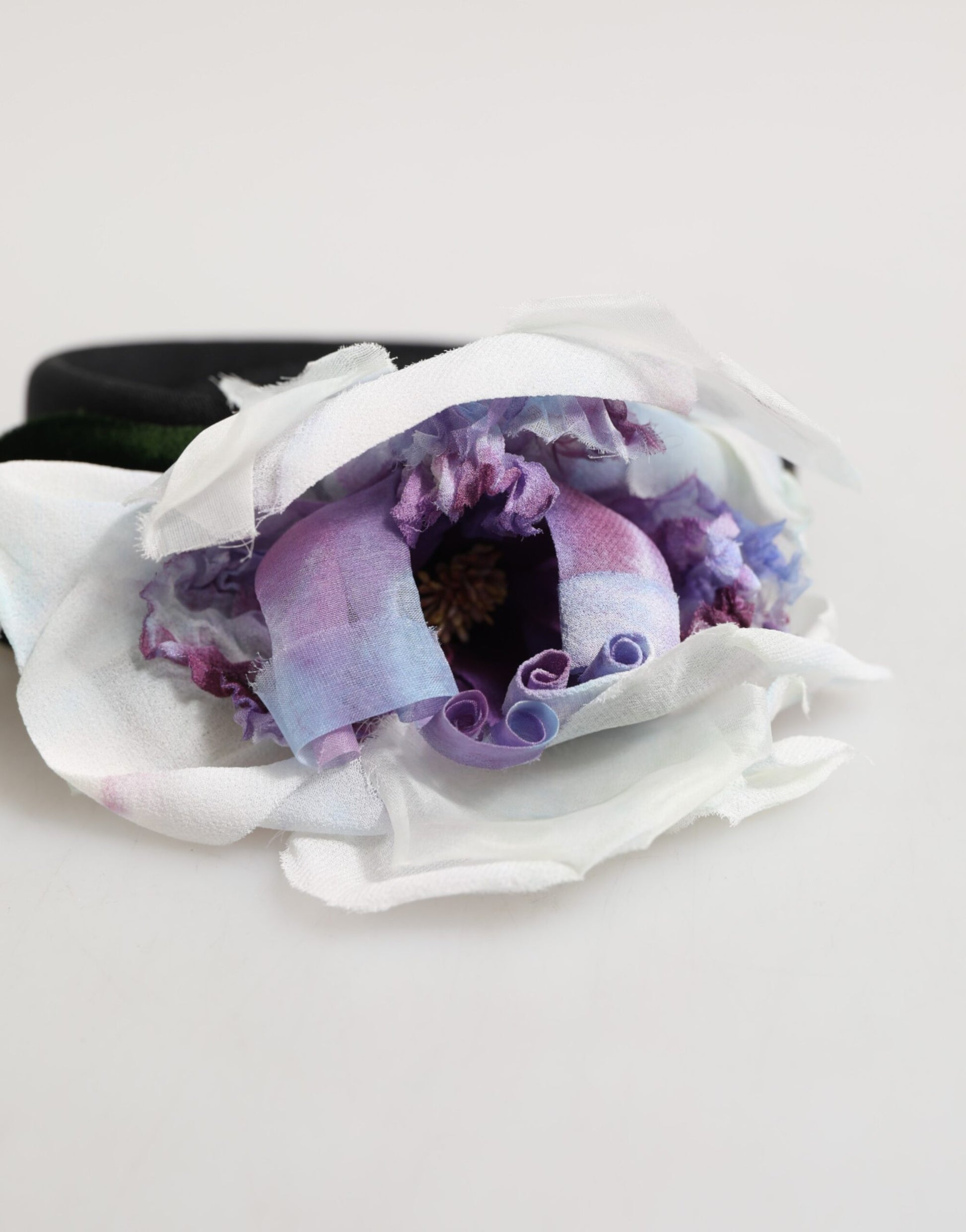 Dolce & Gabbana Black Green Silk Purple White Floral Appliqué Accessory Headband - ClickThatClicks 